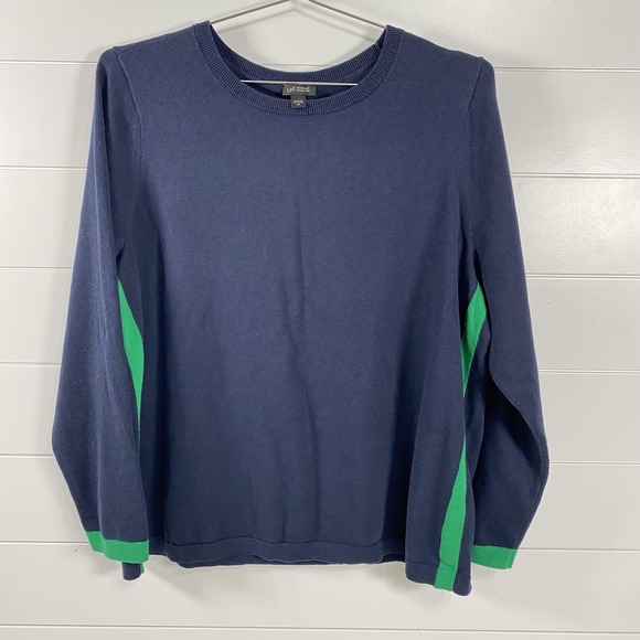 J Jill Sweater Womens 2X Navy Blue Green Wearever Collection Crewneck Pullover - Picture 1 of 11
